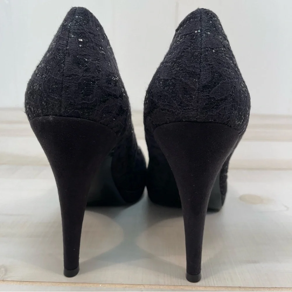 NIB Nine West Rocha Black On Black Platform Heels Sz 8.5 - Picture 9 of 11